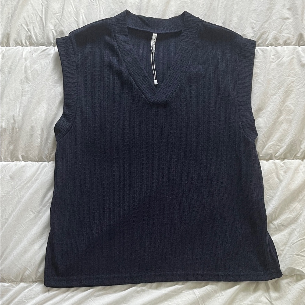 Navy Blue Sleeveless V-Neck Top